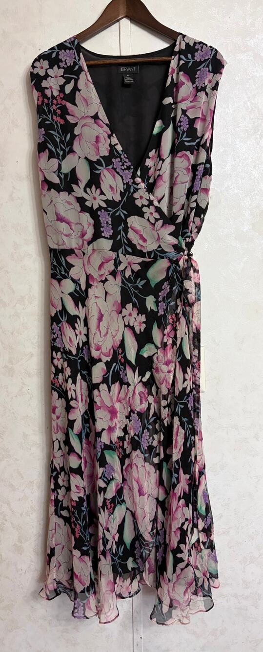LANE BRYANT Moody Romantic Fairycore Floral Sleeveless Silk Wrap Maxi Dress 24